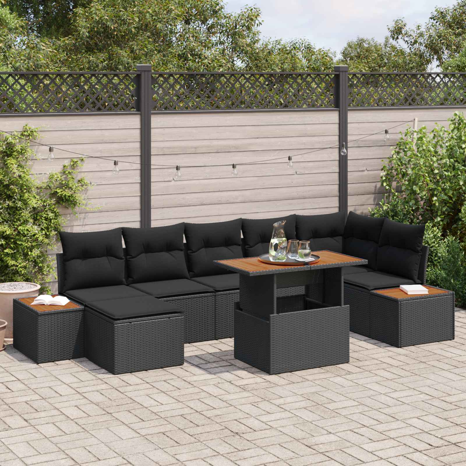 Tuin Sofa Set met opslag 8 pcs Zwart Poly riet