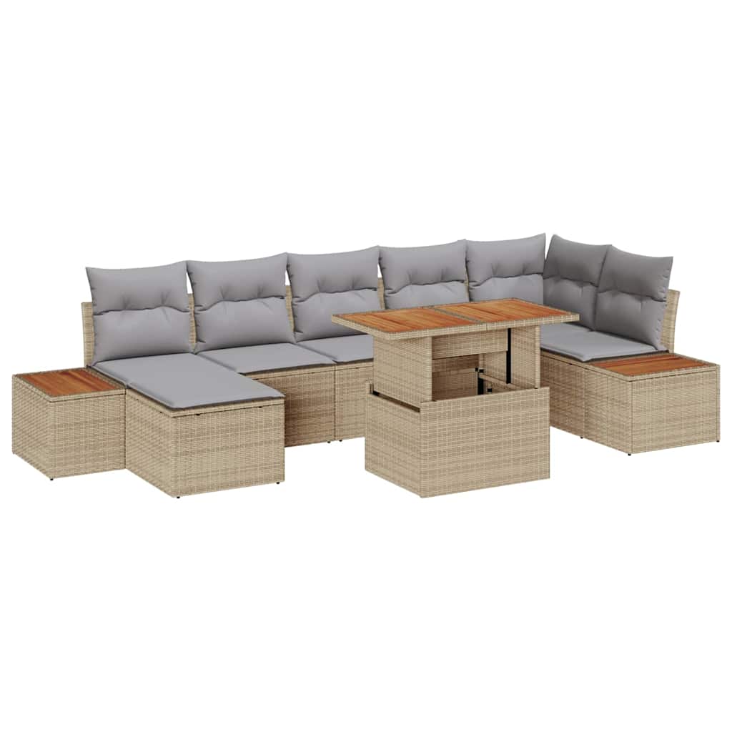 Tuin Sofa Set met opslag 8 pcs Beige Poly riet – afbeelding 1