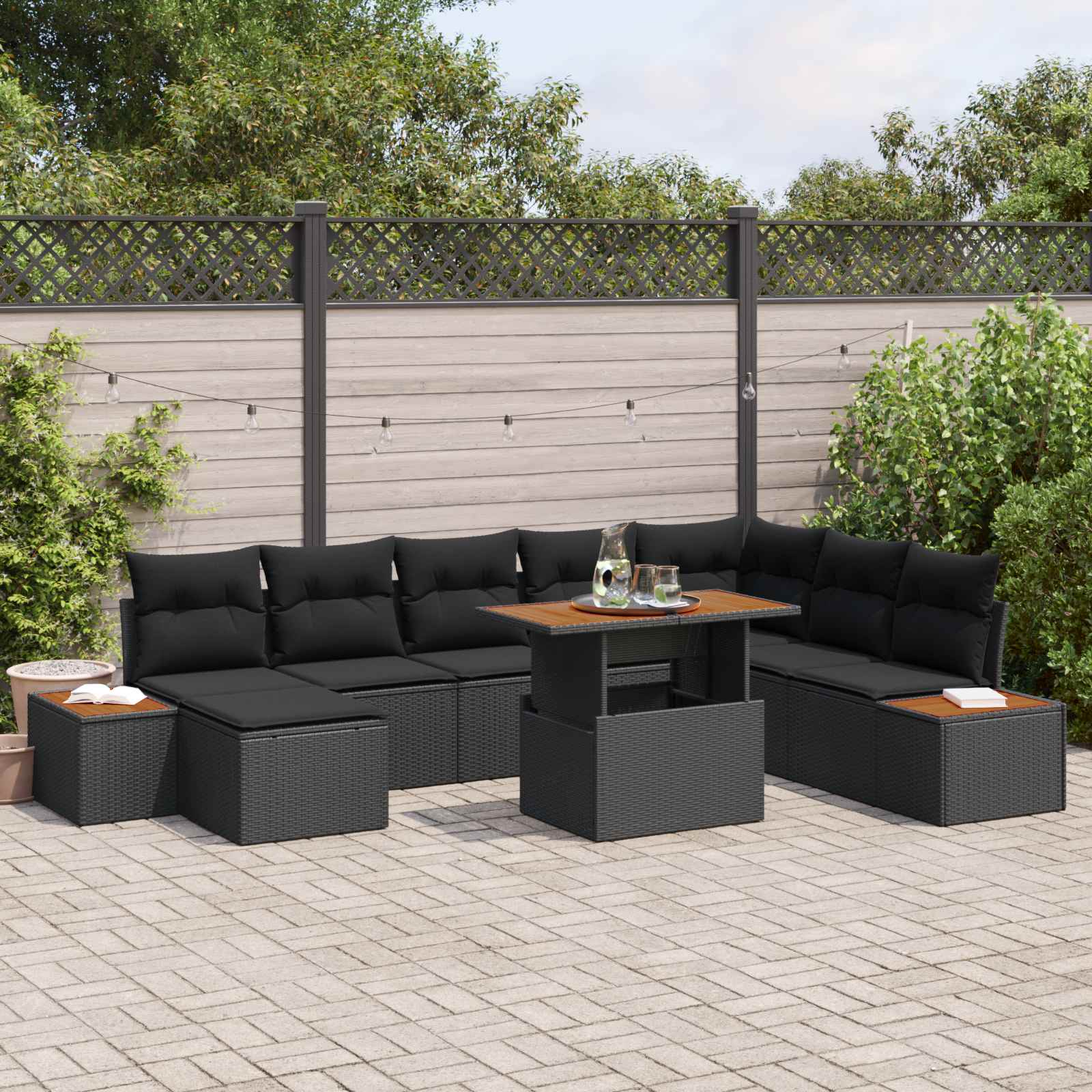 Tuin Sofa Set met opslag 9 pcs Zwart Poly riet
