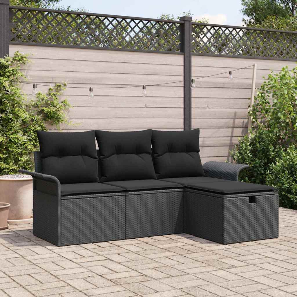 Tuin Sofa Set met kussen met opslag 4 pcs Zwart poly rattan