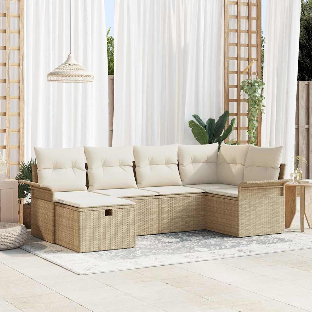Tuin Sofa Set met kussen 6 pcs Beige en Crème poly rattan