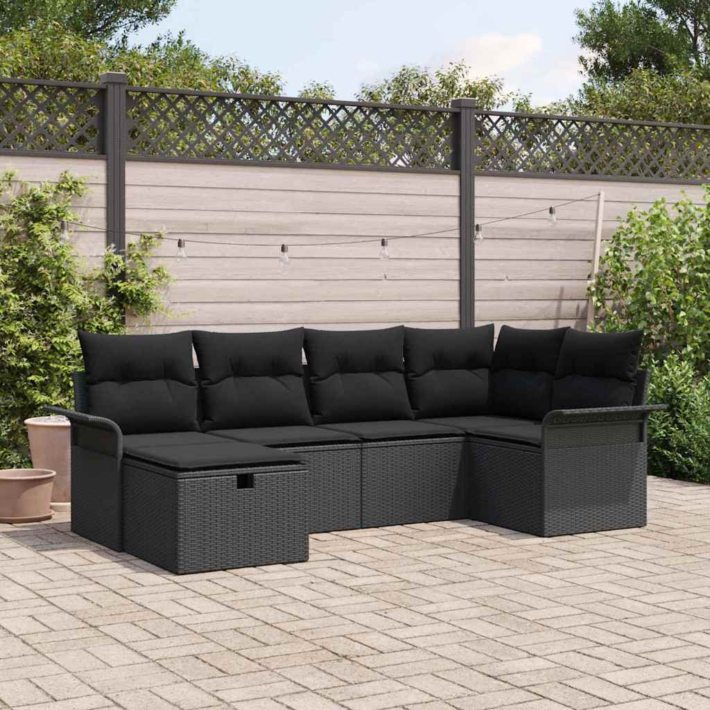 Tuin Sofa Set met kussen met opslag 6 pcs Zwart poly rattan