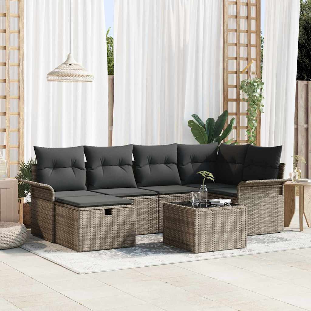 Tuin Sofa Set met kussen met opslag 7 pcs Grijs poly rattan