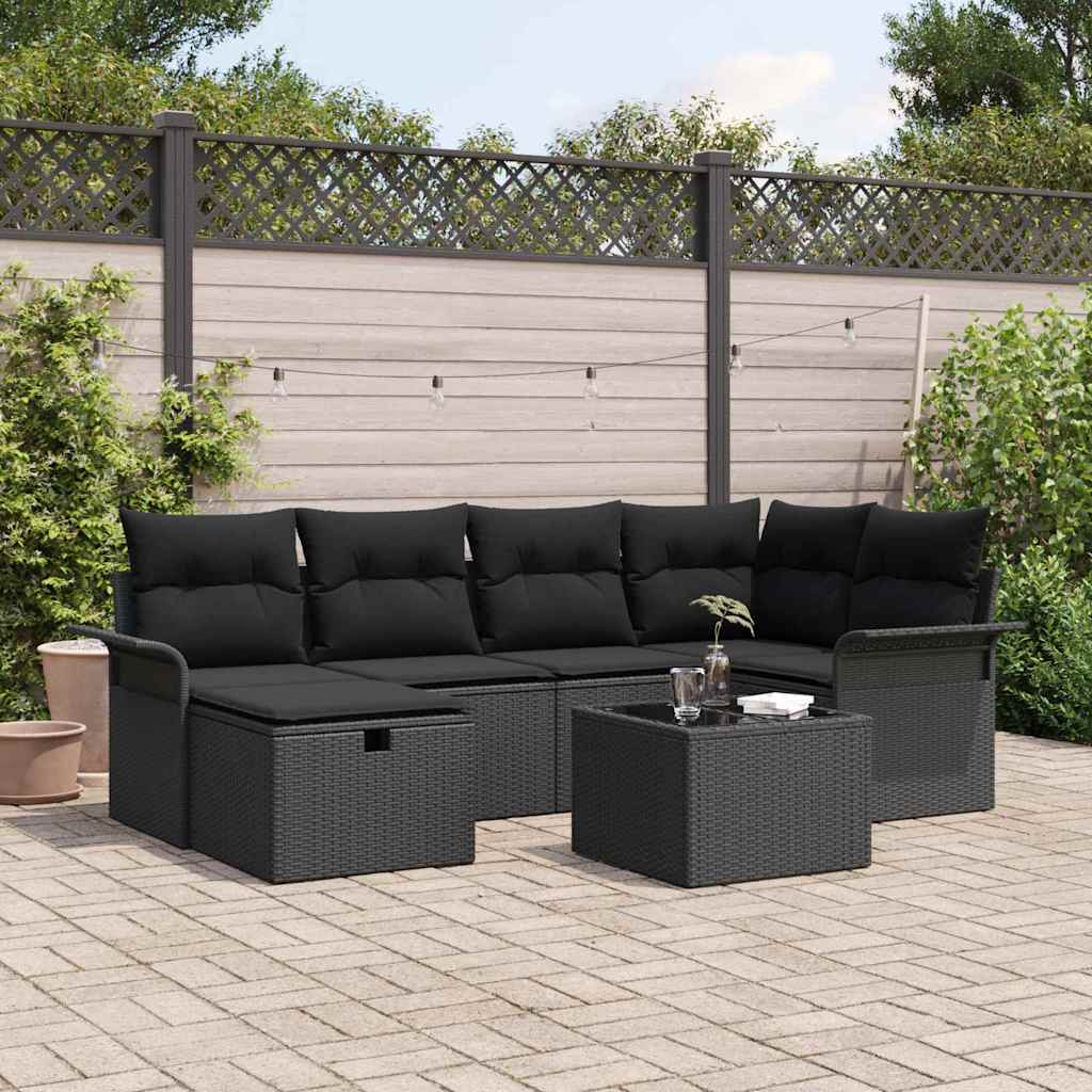 Tuin Sofa Set met kussen met opslag 7 pcs Zwart poly rattan