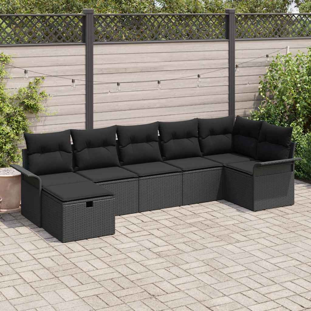 Tuin Sofa Set met kussen met opslag 7 pcs Zwart poly rattan