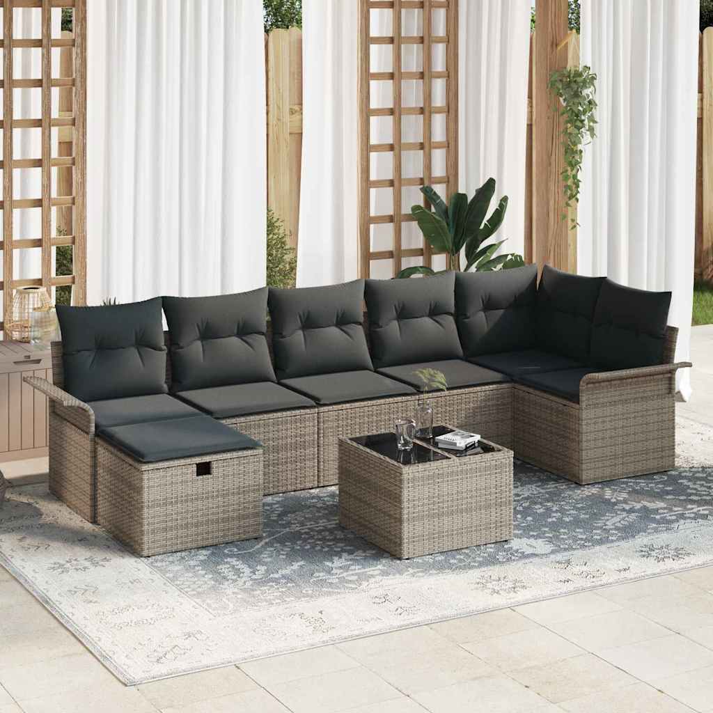 Tuin Sofa Set met kussen met opslag 8 pcs Grijs poly rattan