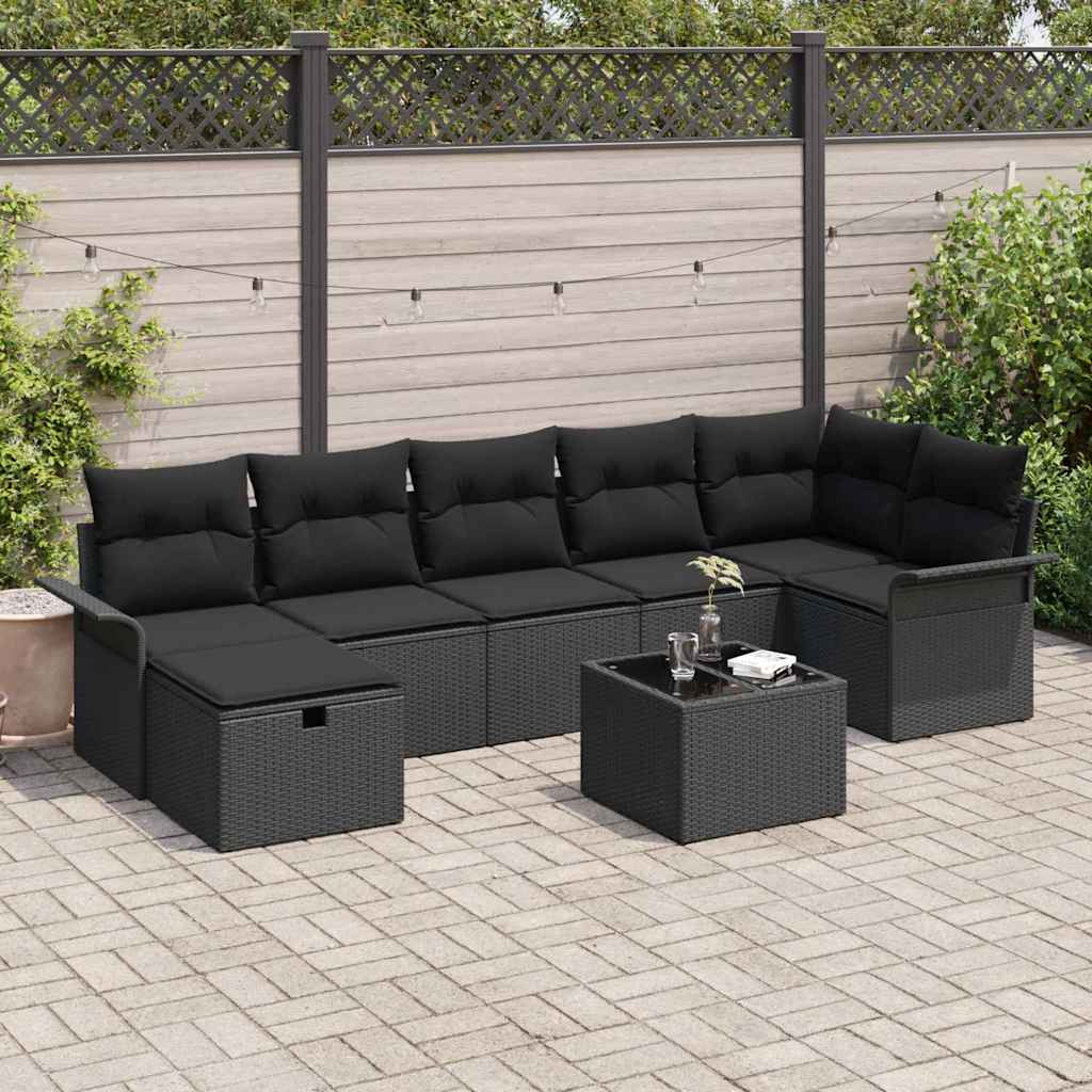 Tuin Sofa Set met kussen met opslag 8 pcs Zwart poly rattan