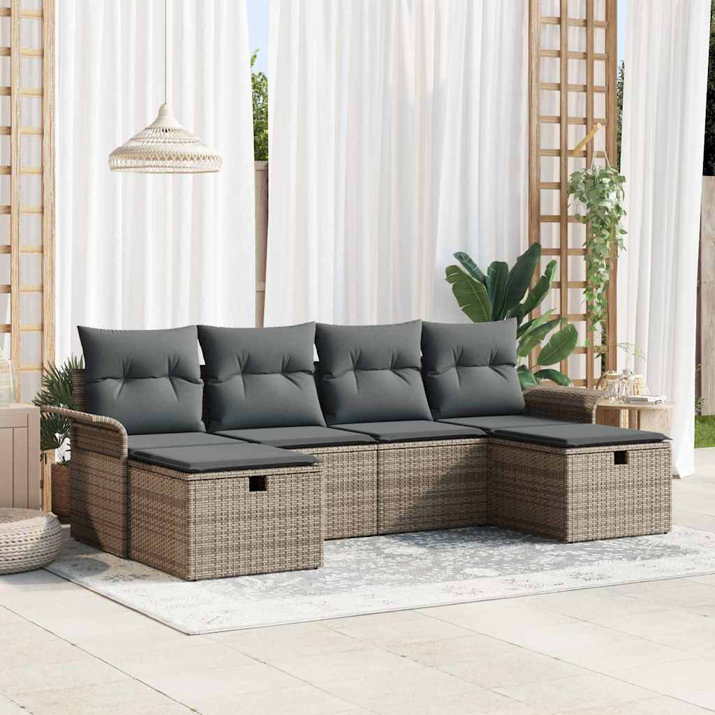 Tuin Sofa Set met kussen met opslag 6 pcs Grijs poly rattan