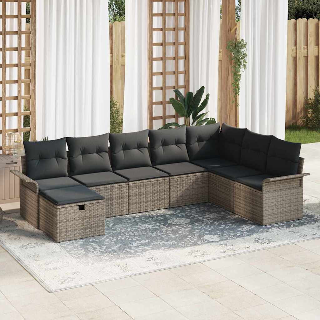 Tuin Sofa Set met kussen met opslag 8 pcs Grijs poly rattan