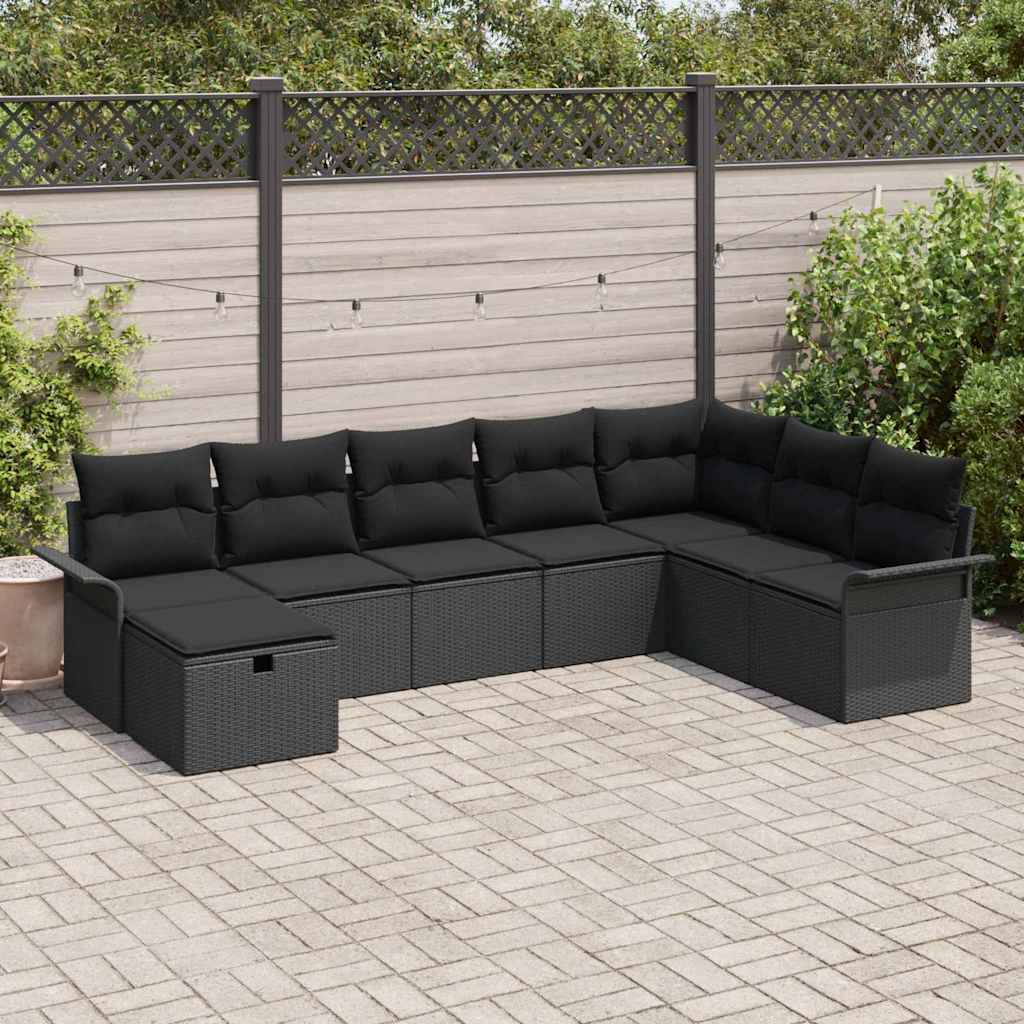 Tuin Sofa Set met kussen met opslag 8 pcs Zwart poly rattan