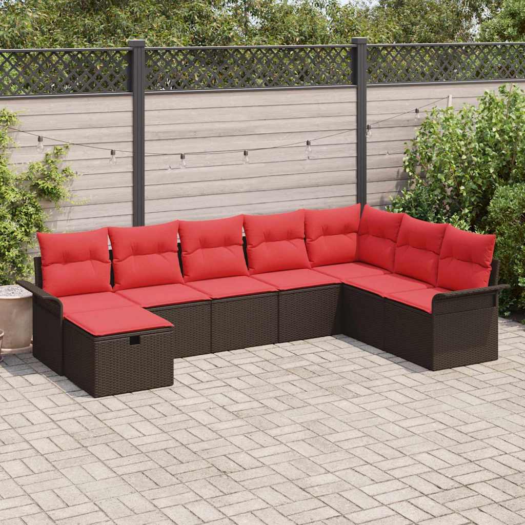 Tuin Sofa Set met kussen 8 pcs Bruin en Rood poly rattan