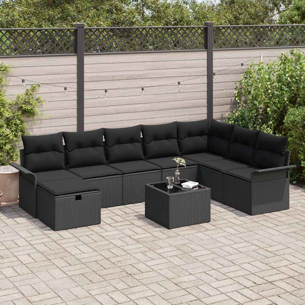 Tuin Sofa Set met kussen met opslag 9 pcs Zwart poly rattan