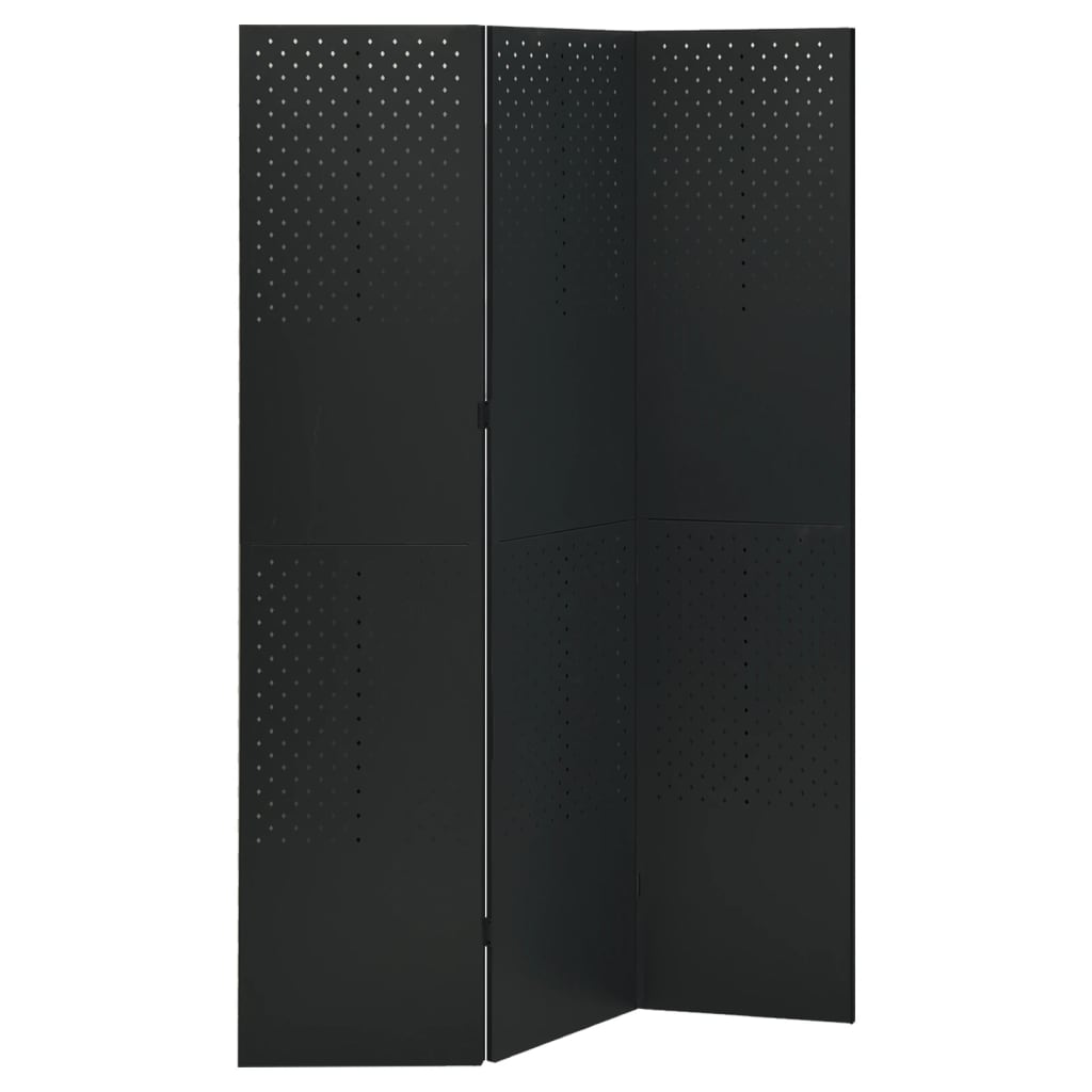 Kamerscherm met 3 panelen 120x180 cm staal zwart