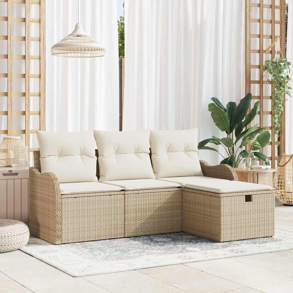 Tuinbankenset met kussen 4 pcs Beige en Crème poly rattan