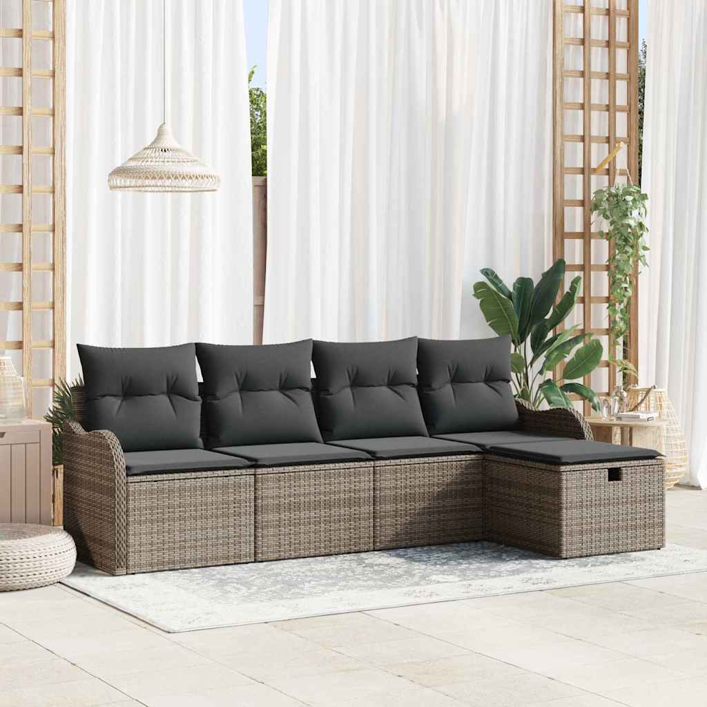 Tuin Sofa Set met kussen met opslag 5 pcs Grijs poly rattan
