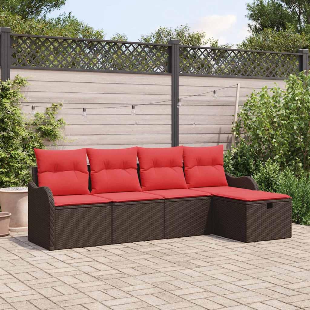 Tuin Sofa Set met kussen 5 pcs Bruin en Rood poly rattan