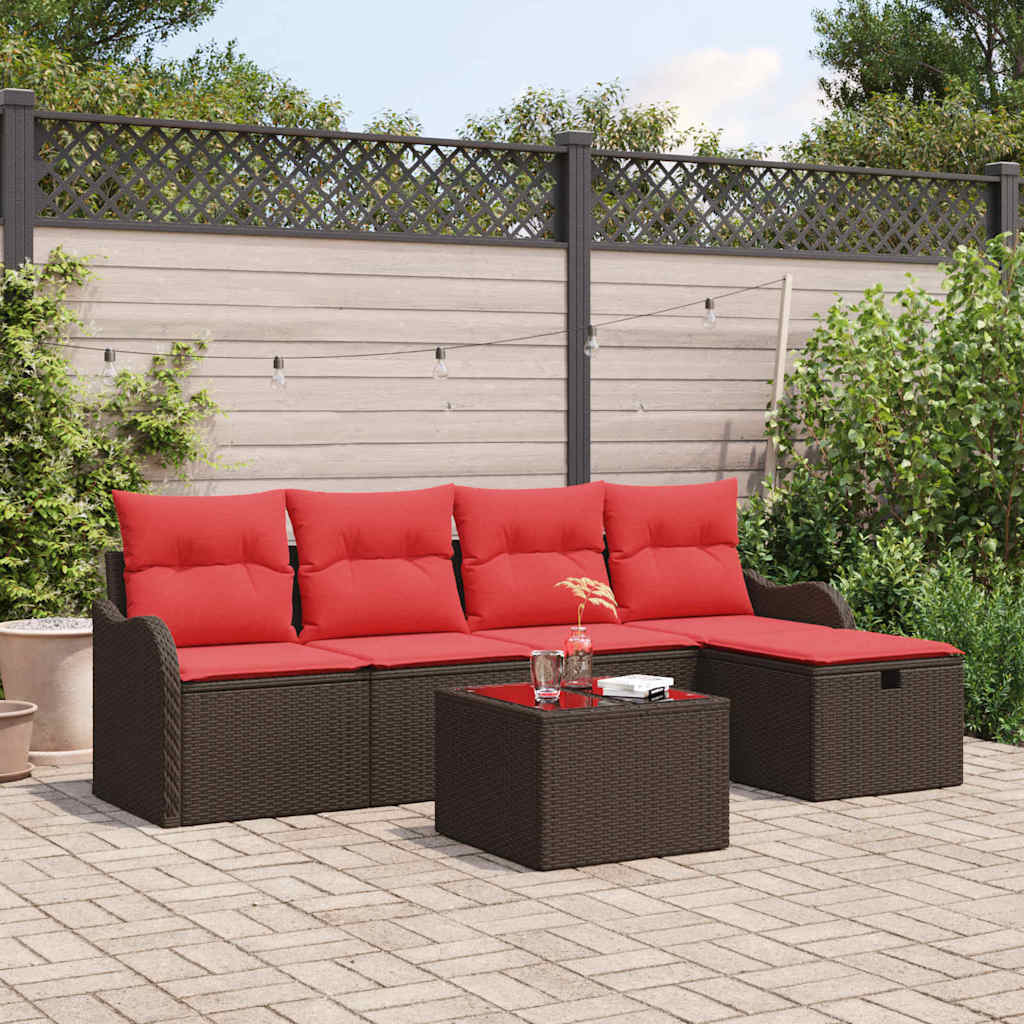 Tuin Sofa Set met kussen 6 pcs Bruin en rood Poly riet