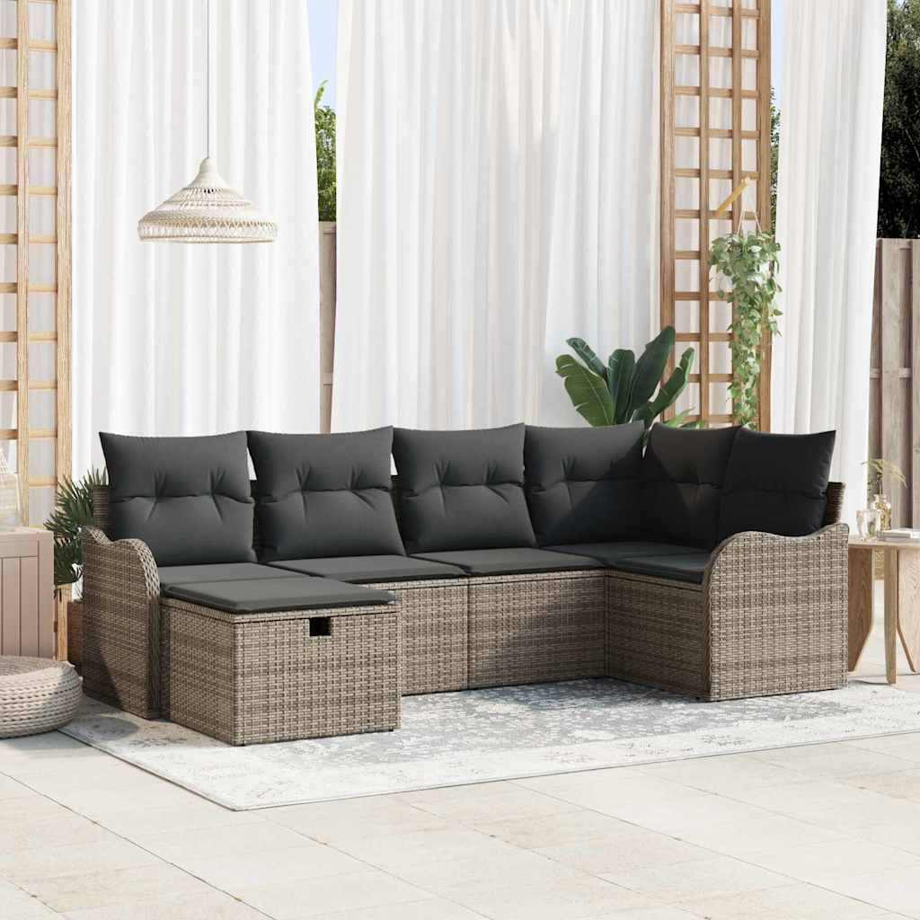 Tuin Sofa Set met kussen met opslag 6 pcs Grijs Poly riet