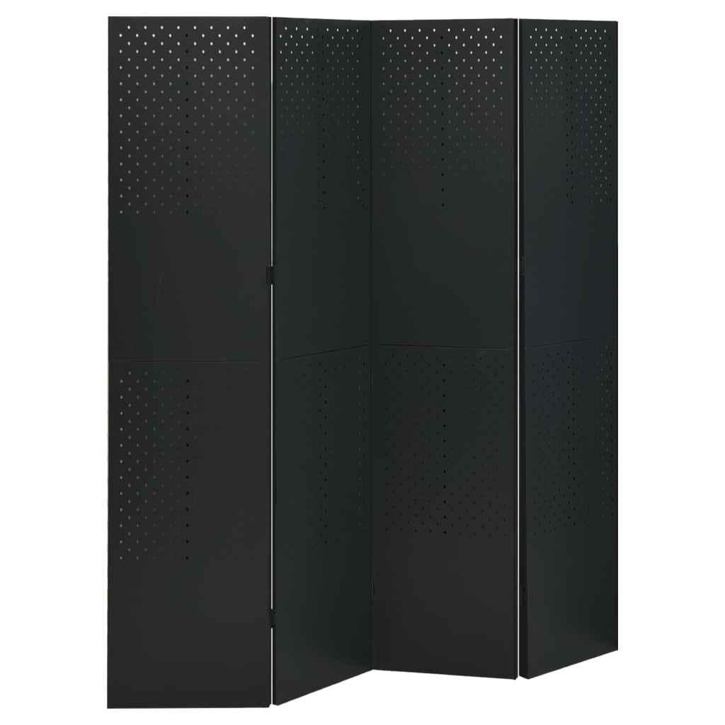 Kamerscherm met 4 panelen 160x180 cm staal zwart – afbeelding 1