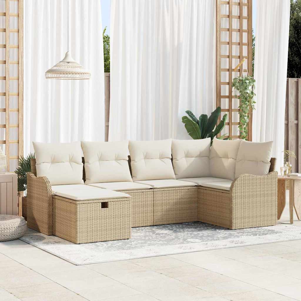 Tuin Sofa Set met kussen 6 pcs beige en crèmekleurig Poly riet