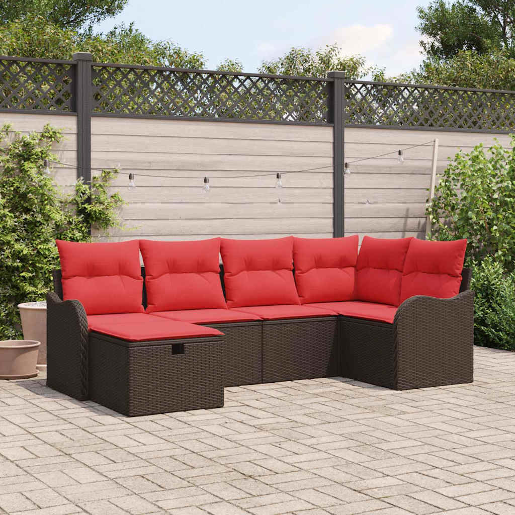 Tuinbankenset met kussen 6 pcs Bruin en Rood poly rattan