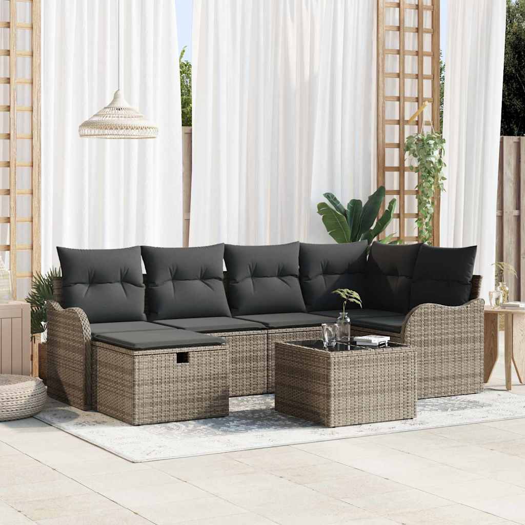 Tuin Sofa Set met kussen met opslag 7 pcs Grijs Poly riet