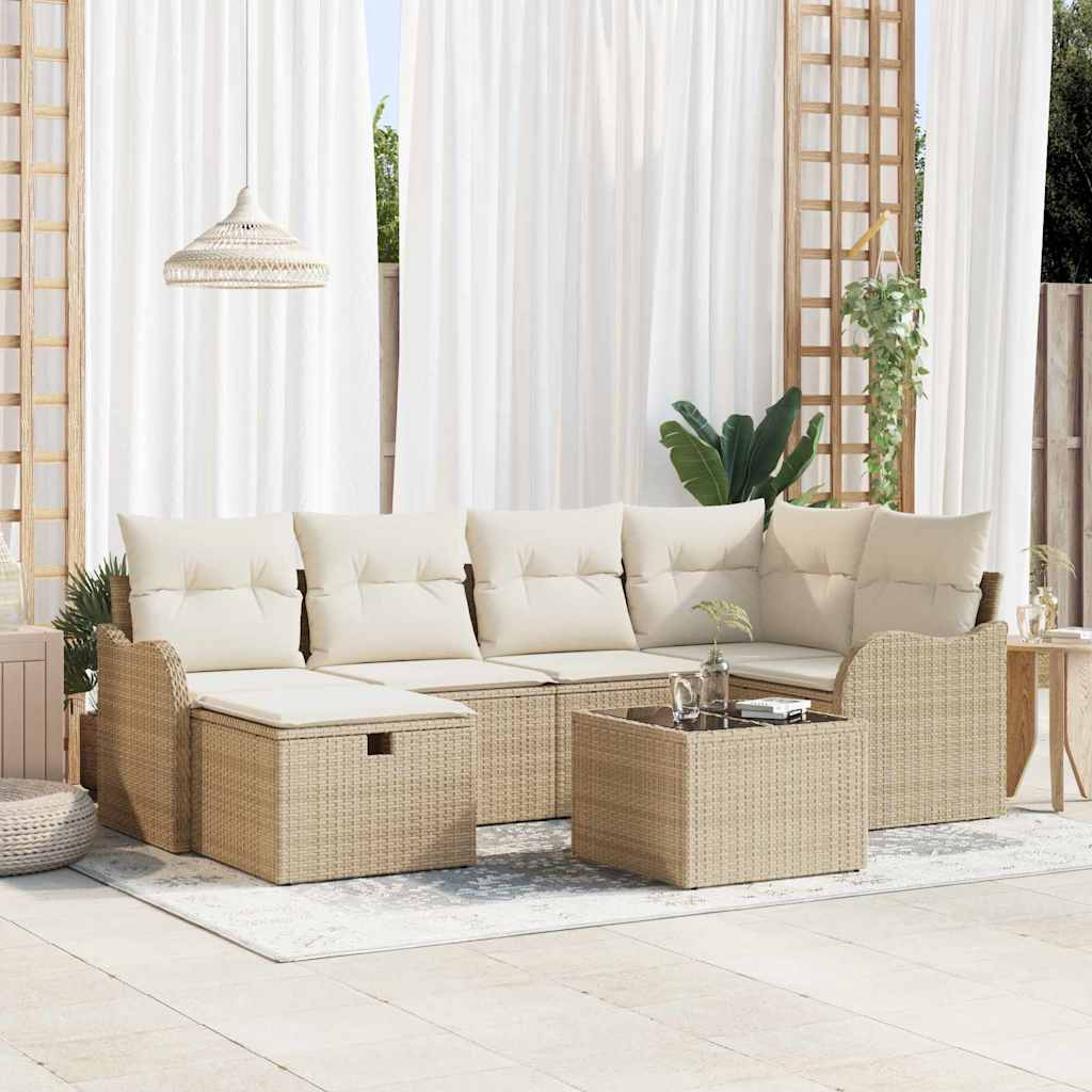 Tuin Sofa Set met kussen 7 pcs beige en crèmekleurig Poly riet