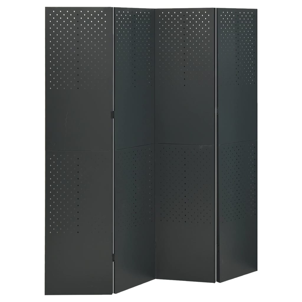 Kamerscherm met 4 panelen 160x180 cm staal antracietkleurig – afbeelding 1
