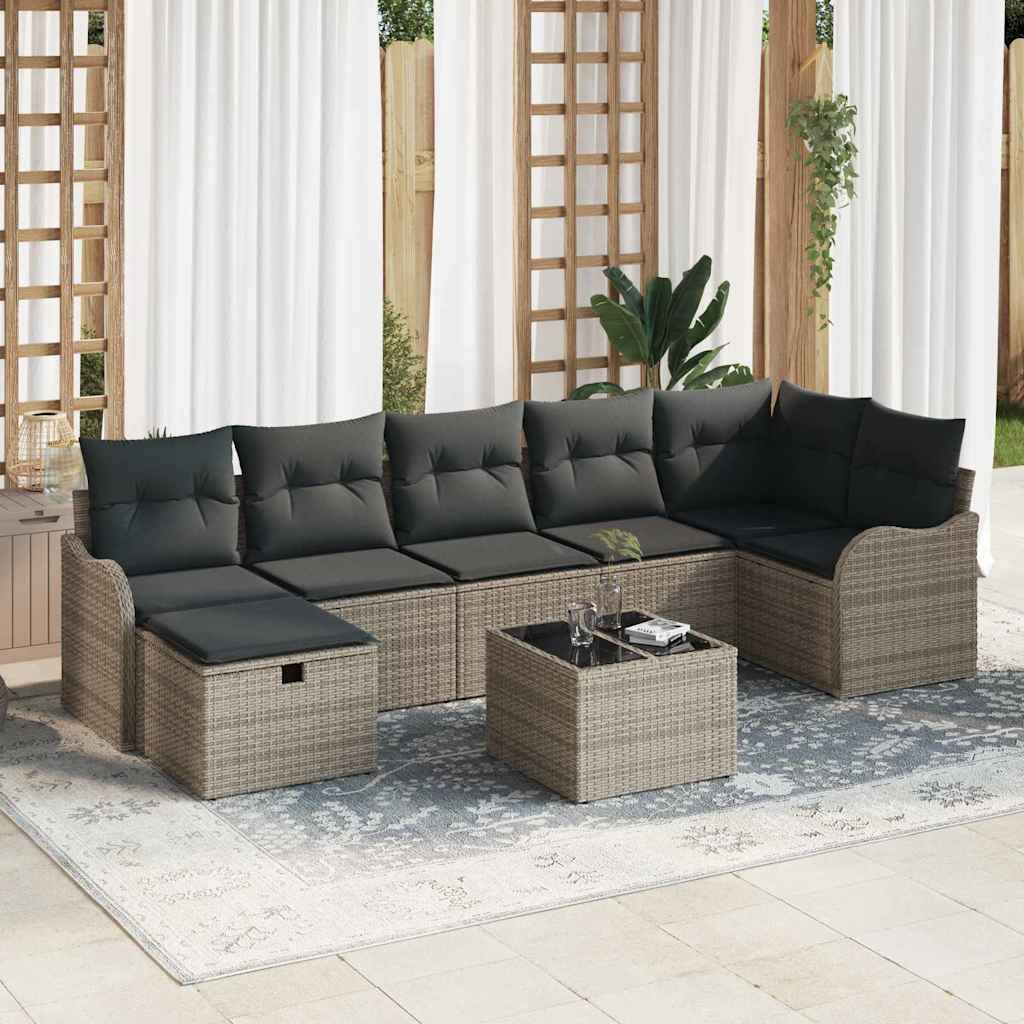 Bankstel met kussen met opslag Grijs poly rattan