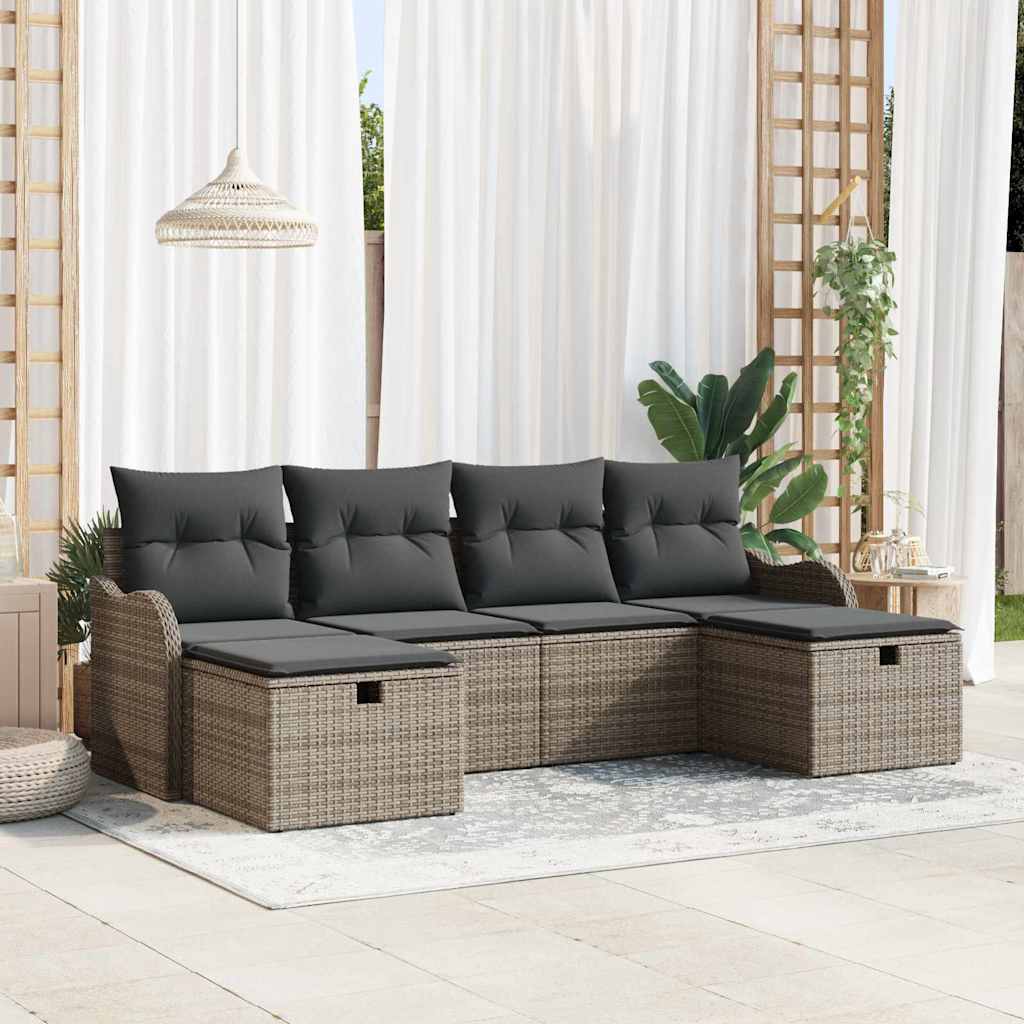 Bankstel met kussen met opslag 6 pcs Grijs poly rattan