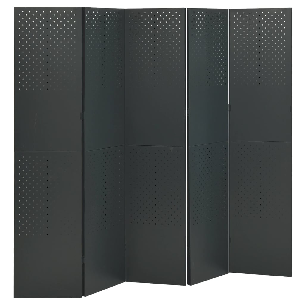 Kamerscherm met 5 panelen 200x180 cm staal antracietkleurig – afbeelding 1