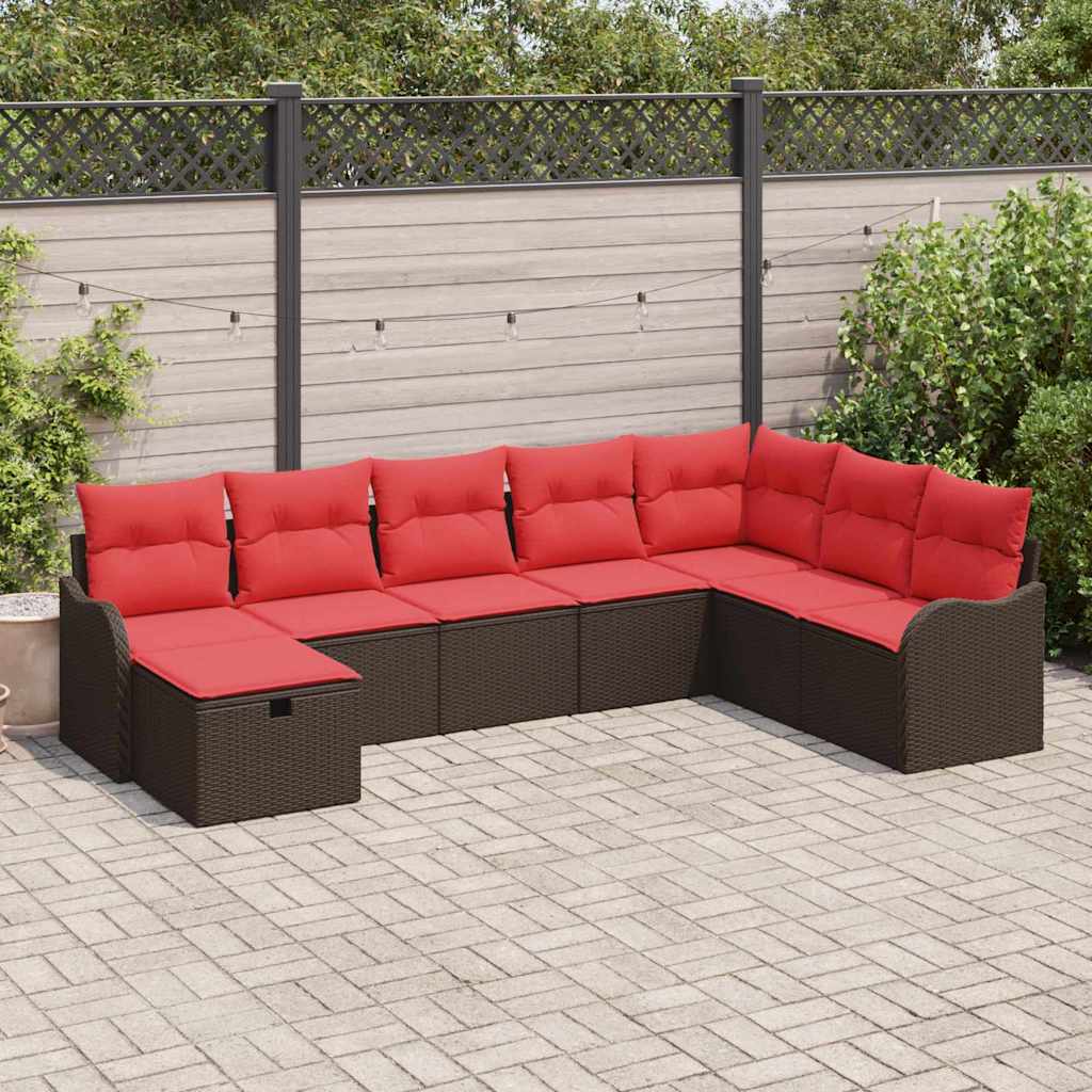 Bankstel met kussen met opslag 8 pcs Bruin en Rood poly rattan