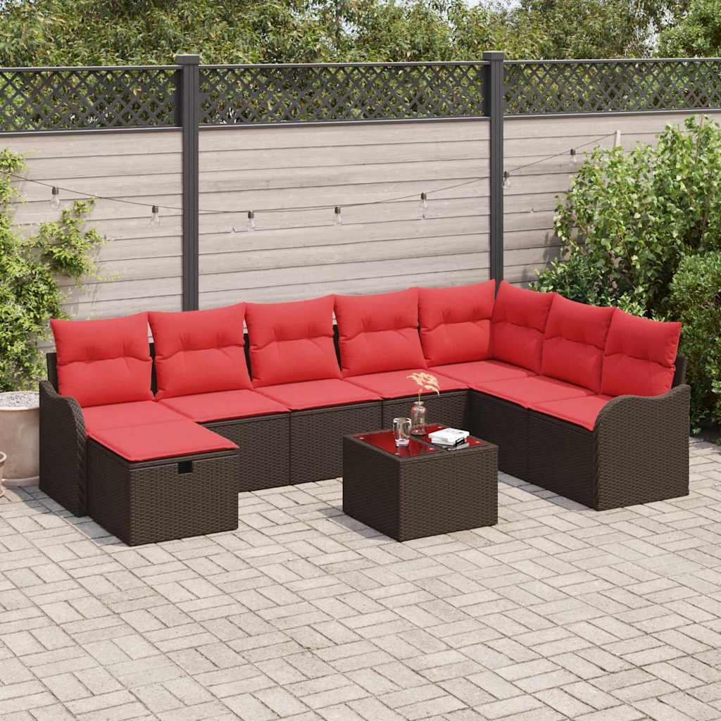 Bankstel met kussen met opslag Bruin en Rood poly rattan