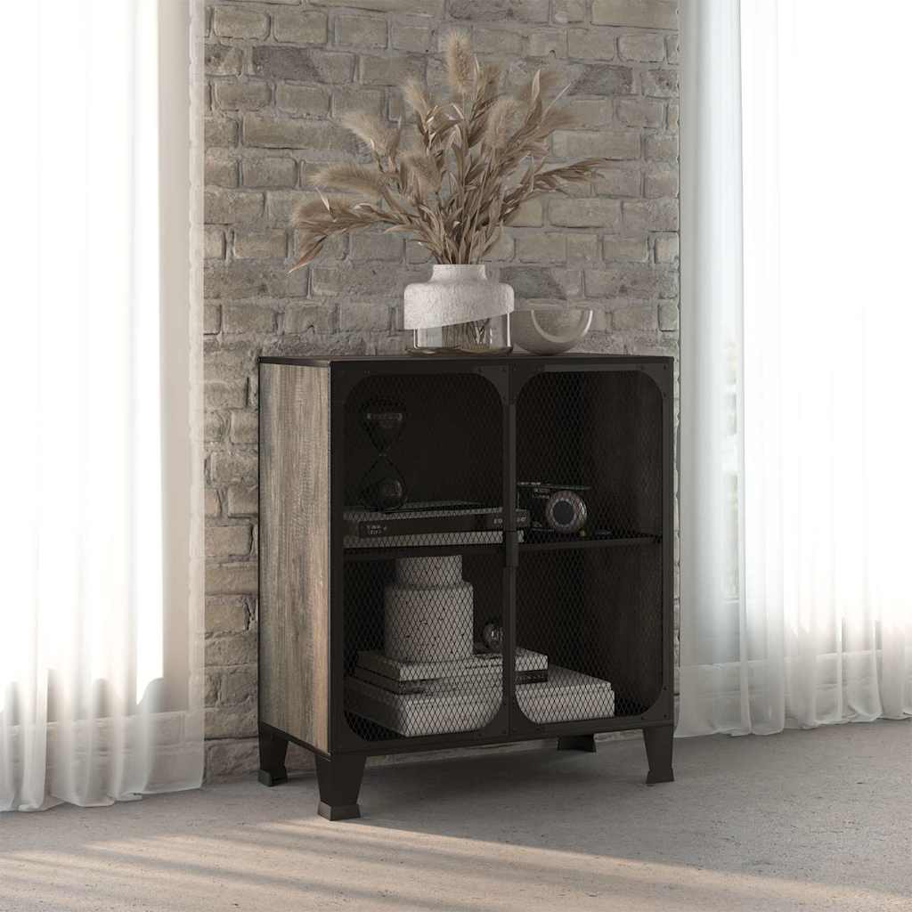Opbergkast 72x36x82 cm metaal en MDF grijs – afbeelding 1