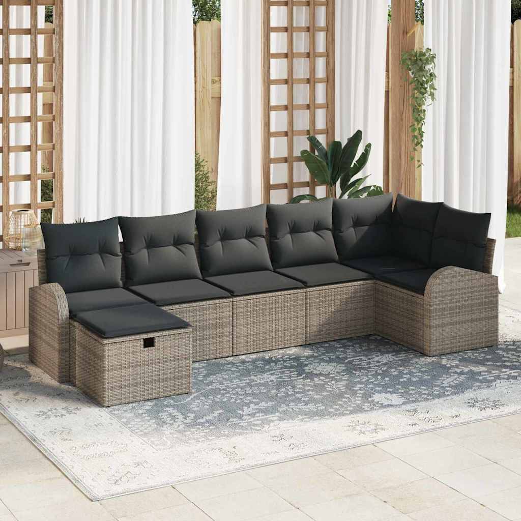 Bankstel 7 st Grijs poly rattan