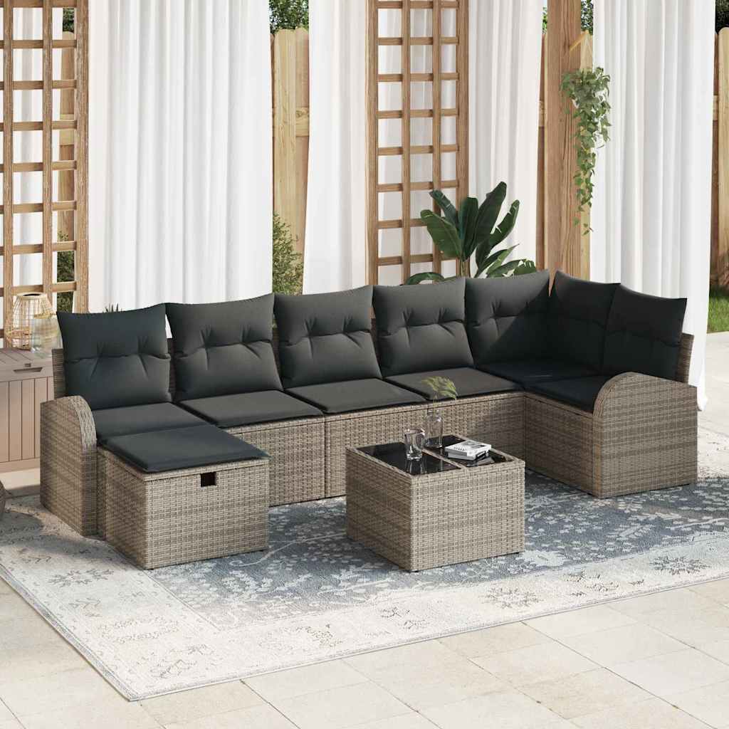 Bankstel met kussen met opslag Grijs poly rattan