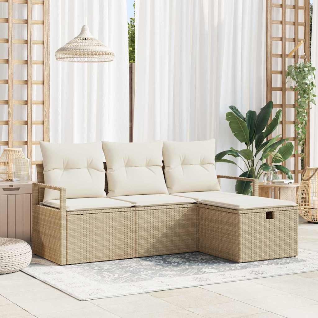 Bankstel met kussen met opslag 4 pcs Beige en Crème poly rattan