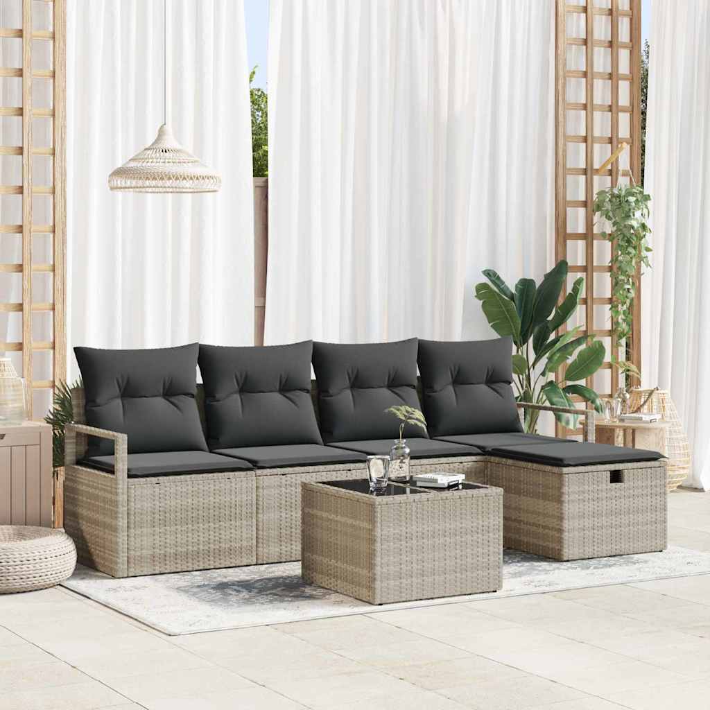 Bankstel 6 st 5-Aantal zitplaatsen Lichtgrijs poly rattan – afbeelding 1