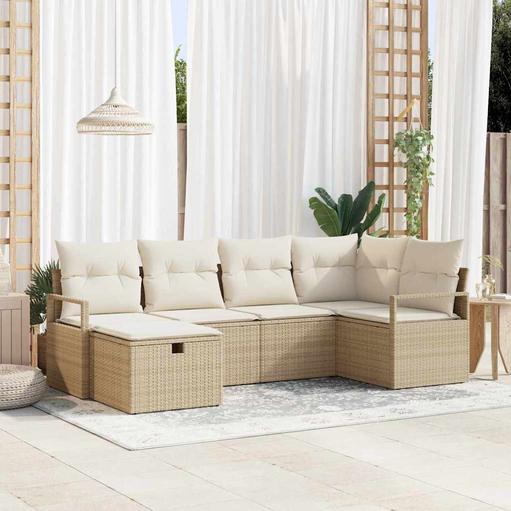 Bankstel met kussen met opslag 6 pcs Beige en Crème poly rattan