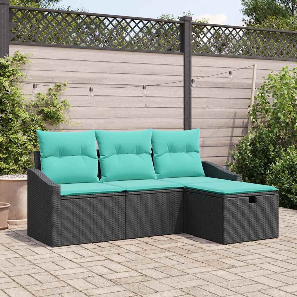 Bankstel met kussen met opslag 4 pcs Zwart Poly riet – afbeelding 1