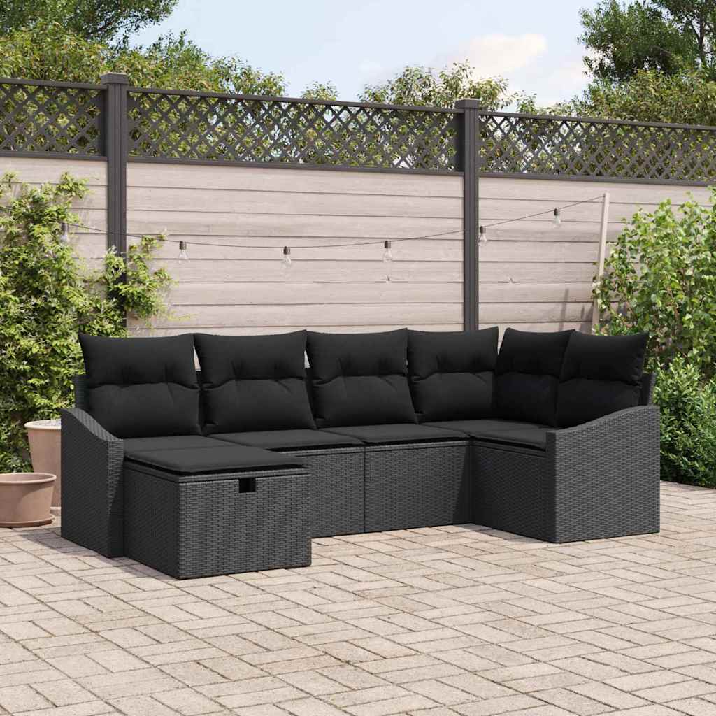 Bankstel met kussen met opslag 6 pcs Zwart poly rattan