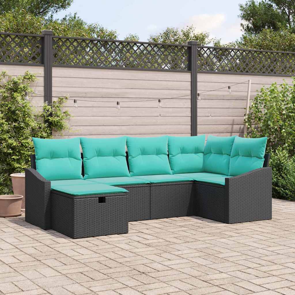 Bankstel met kussen met opslag 6 pcs Zwart poly rattan