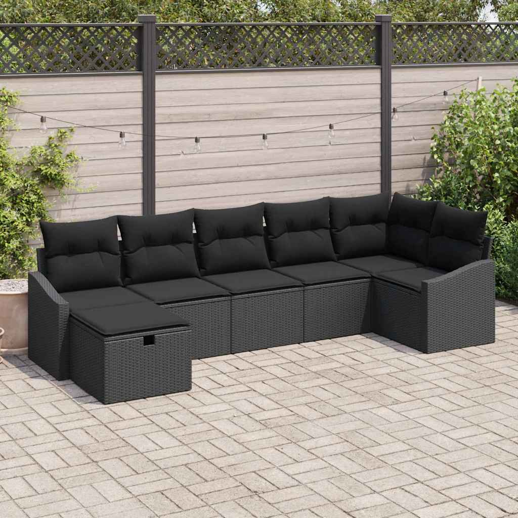 Bankstel met kussen met opslag Zwart poly rattan – afbeelding 1