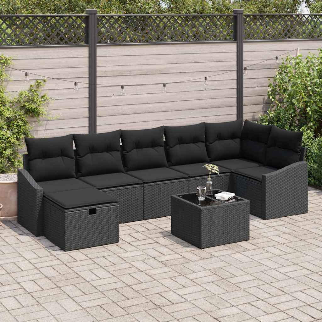 Bankstel met kussen met opslag 8 pcs poly rattan – afbeelding 1