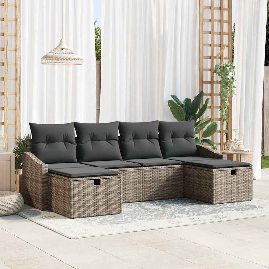 Tuin Sofa Set met kussen met opslag 6 pcs poly rattan – afbeelding 1