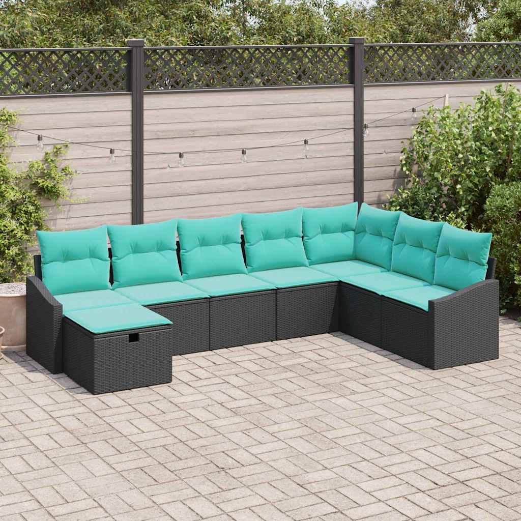 Tuin Sofa Set met kussen 8 pcs Zwart Poly riet – afbeelding 1