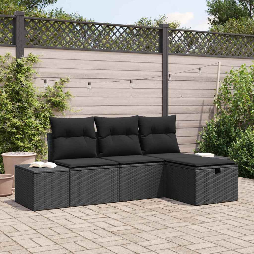 Tuin Sofa Set met kussen 4 pcs Zwart Poly riet
