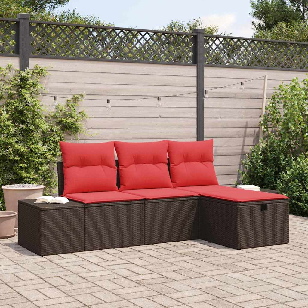 Tuin Sofa Set met kussen met opslag 4 pcs poly rattan – afbeelding 1