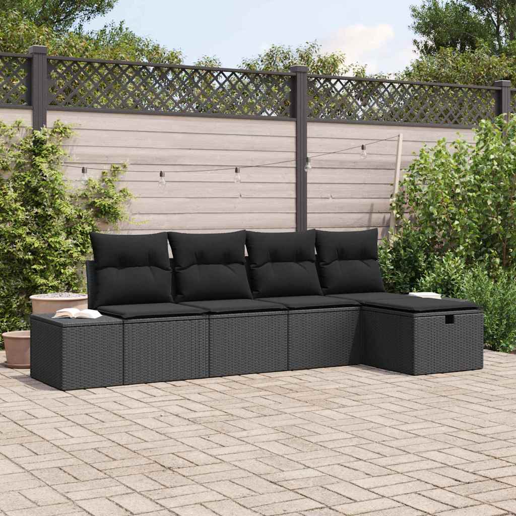 Tuinbankenset met kussen 5 pcs Zwart poly rattan