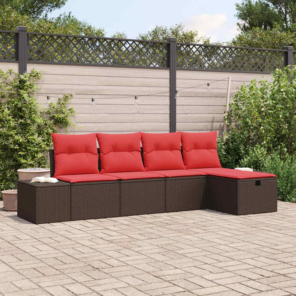 Tuin Sofa Set met kussen 5 pcs Bruin poly rattan